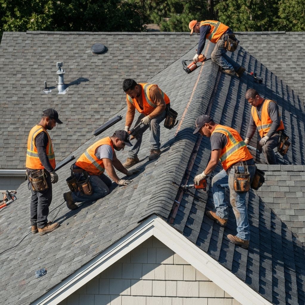 Professional roofers at work